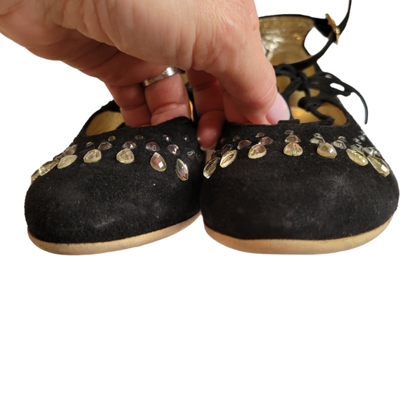 Monna Lisa Black Suede Ballerina Lace Up Camoscio Nero Size 34(US 3.5) - Picture 4 of 11